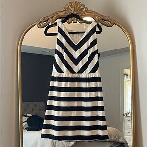 LOFT Black and White Striped Midi Dress